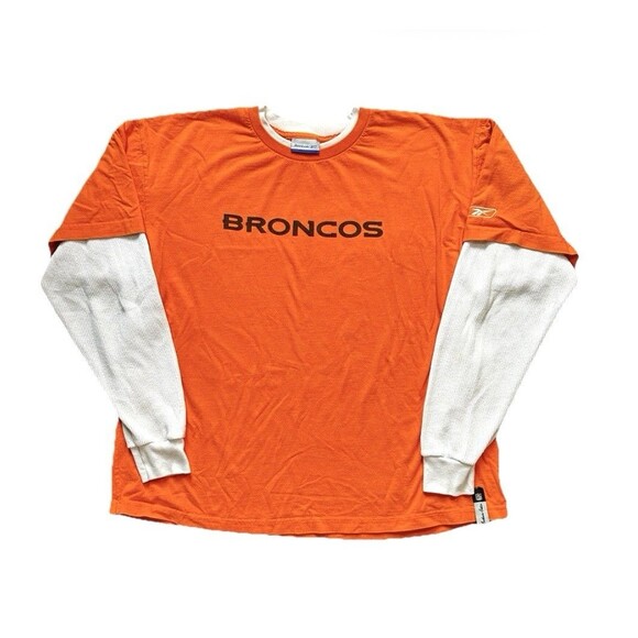 Vintage Denver Broncos Reebok Longsleeve T Shirt With Thermal Knit Sleeves - Picture 1 of 5